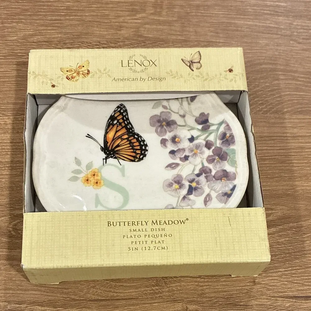 Lenox Butterfly Meadow Porcelain Small Dish Plate Round White Multicolor 5 in